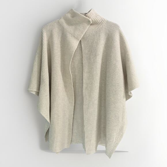 J Mclaughlin Poncho Wrap Poncho Cardigan OS 100% Merino Wool Knit Cream - Picture 1 of 5